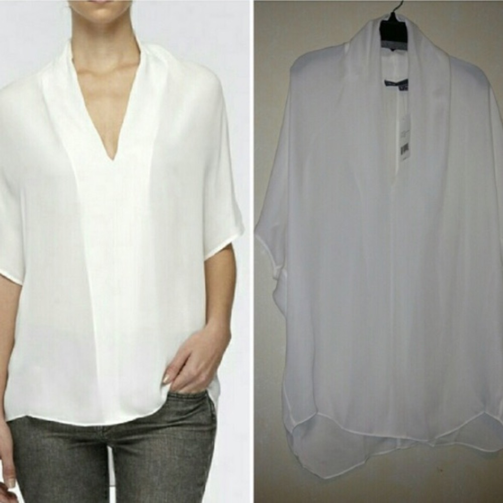 VINCE 100% silk flowy top white sm